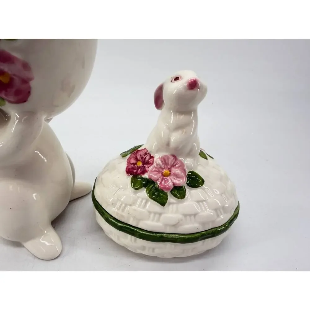 Vintage Avon Easter Bunny Candle Holder Trinket Box Brazil 1981 1982 Set